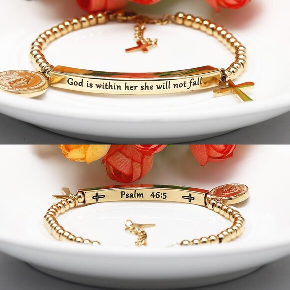 Elegant Stainless Steel Christian Bracelet for Women with Engraved Quote & Cross - Picture 3 of 7